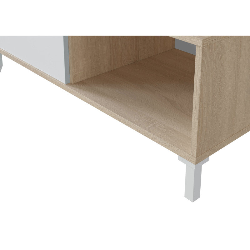 JAVIER - Table basse 2 niches L100 cm - Blanc/chêne