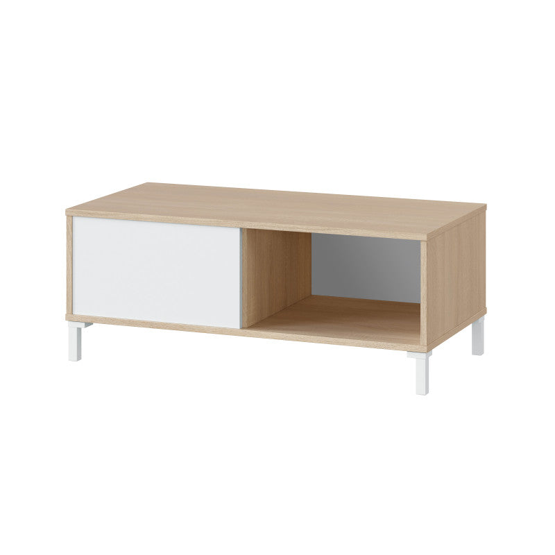 JAVIER - Table basse 2 niches L100 cm - Blanc/chêne