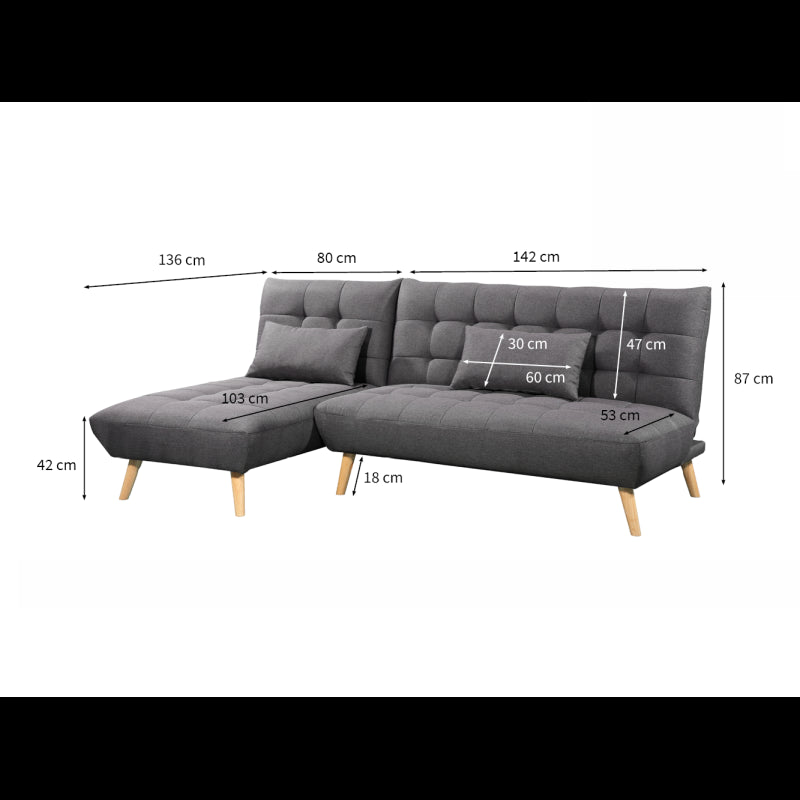 JONAS - Canapé d'angle convertible et réversible 4 places en tissu - Gris foncé