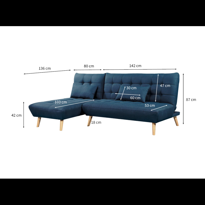 JONAS - Canapé d'angle convertible et réversible 4 places en tissu - Bleu