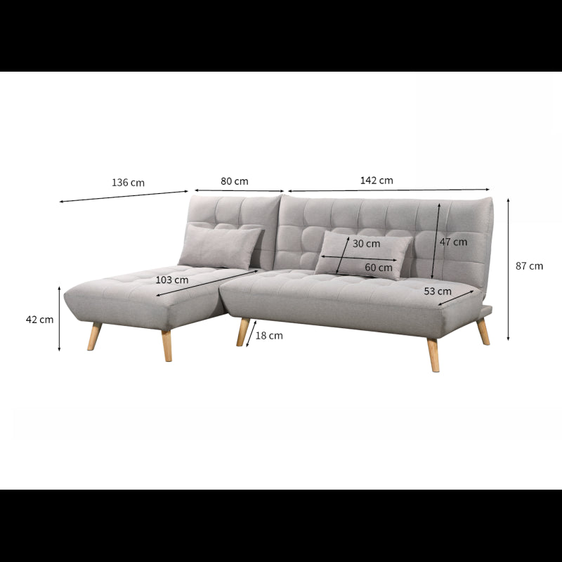 JONAS - Canapé d'angle convertible et réversible 4 places en tissu - Gris clair