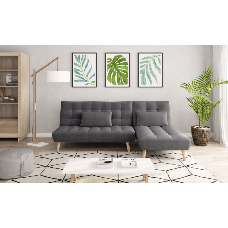 JONAS - Canapé d'angle convertible et réversible 4 places en tissu - Gris foncé