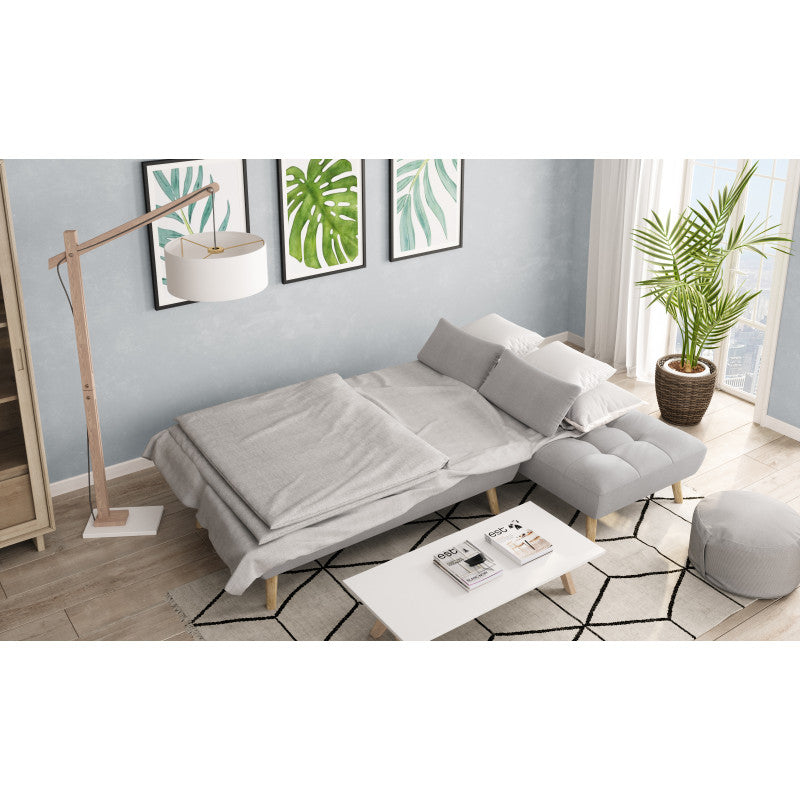 JONAS - Canapé d'angle convertible et réversible 4 places en tissu - Gris clair