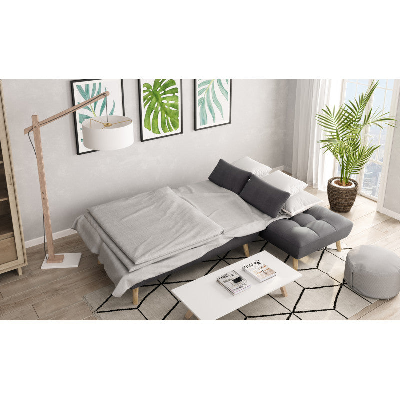 JONAS - Canapé d'angle convertible et réversible 4 places en tissu - Gris foncé