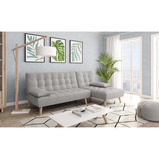 JONAS - Canapé d'angle convertible et réversible 4 places en tissu - Gris clair