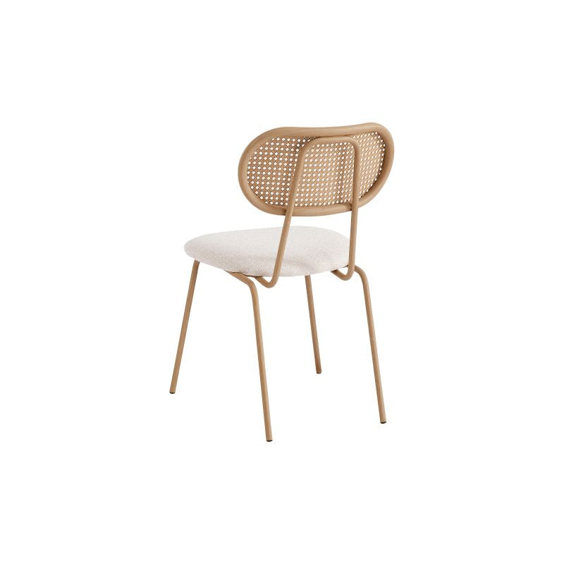 JUNO - Lot de 2 chaises en cannage et assise tissu avec pieds métal - Beige