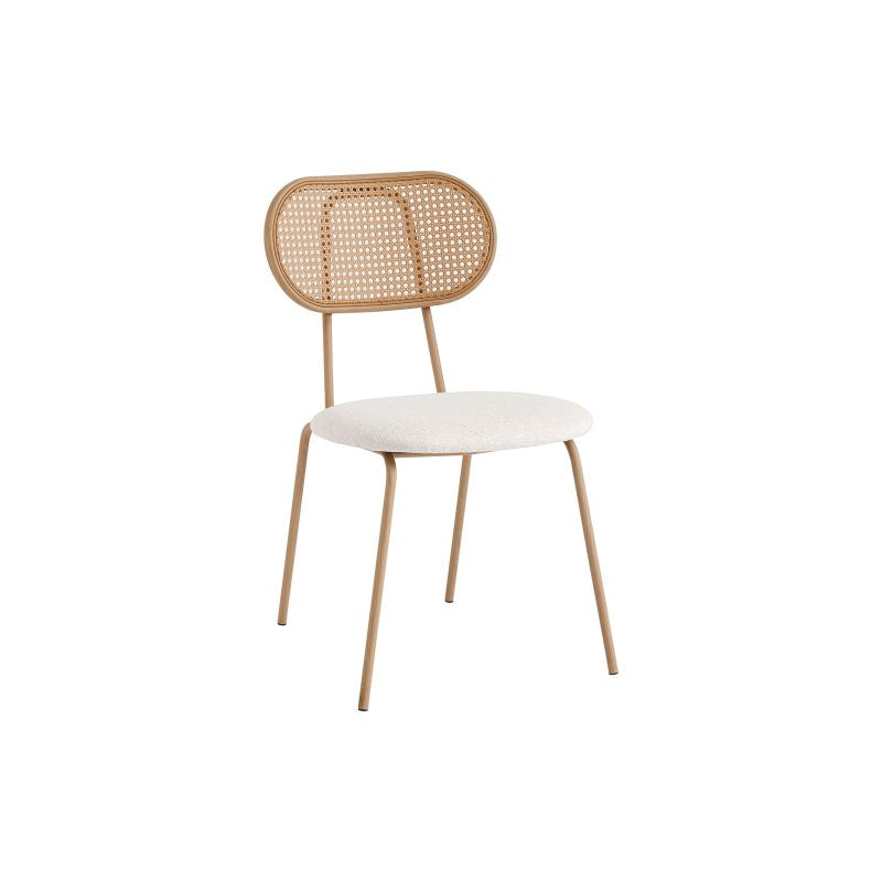 JUNO - Lot de 2 chaises en cannage et assise tissu avec pieds métal - Beige