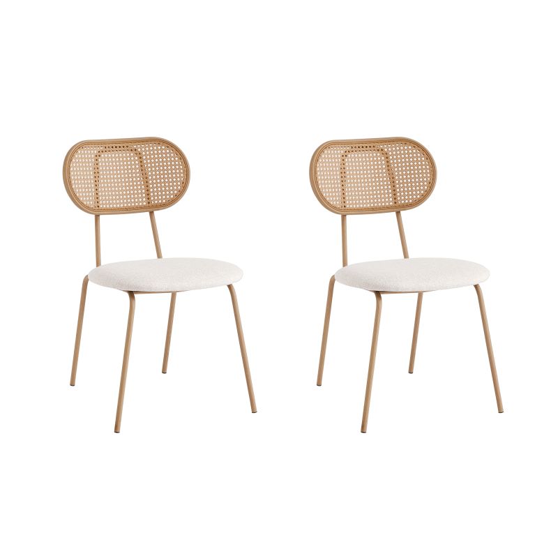 JUNO - Lot de 2 chaises en cannage et assise tissu avec pieds métal - Beige