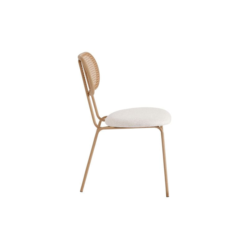 JUNO - Lot de 2 chaises en cannage et assise tissu avec pieds métal - Beige