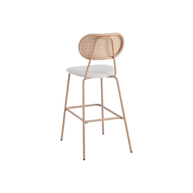 JUNO - Lot de 2 tabourets de bar en cannage et assise tissu avec pieds métal - Beige