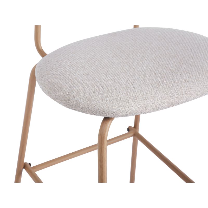 JUNO - Lot de 2 tabourets de bar en cannage et assise tissu avec pieds métal - Beige