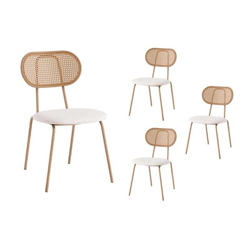 JUNO - Lot de 4 chaises en cannage et assise tissu avec pieds métal - Beige