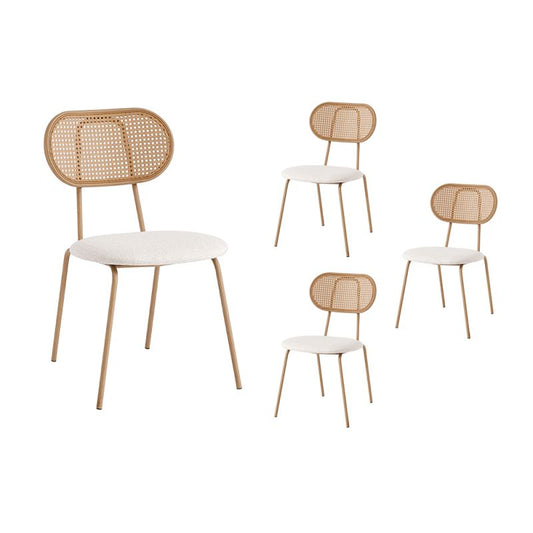 JUNO - Lot de 4 chaises en cannage et assise tissu avec pieds métal - Beige