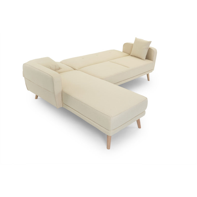 KAPITO - Canapé d'angle réversible convertible en tissu avec pieds bois clair - Beige