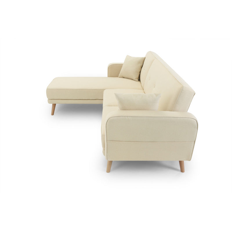 KAPITO - Canapé d'angle réversible convertible en tissu avec pieds bois clair - Beige