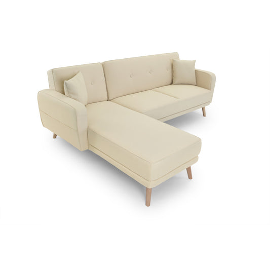 KAPITO - Canapé d'angle réversible convertible en tissu avec pieds bois clair - Beige