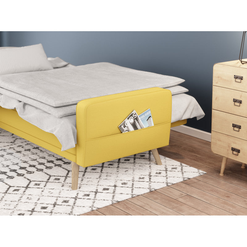 KAPITO - Canapé d'angle réversible convertible en tissu avec pieds bois clair - Jaune