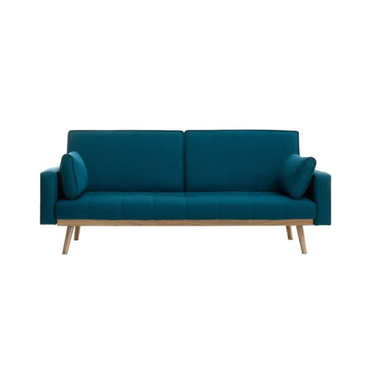 KENDY - Canapé droit convertible style sandinave 3 places en tissu - Bleu pétrole