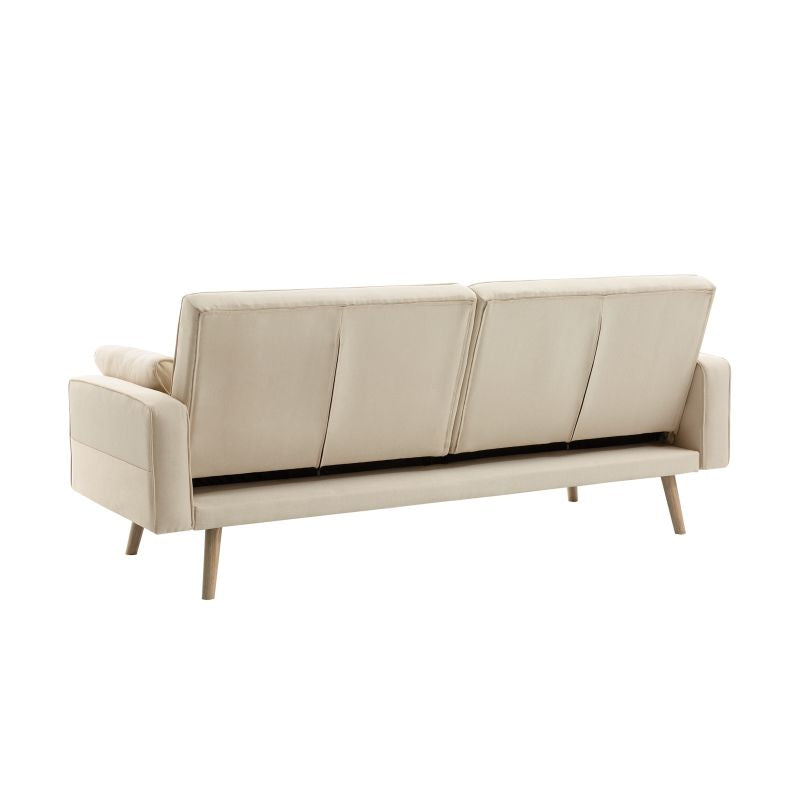 KENDY - Canapé droit convertible style sandinave 3 places en tissu - Beige