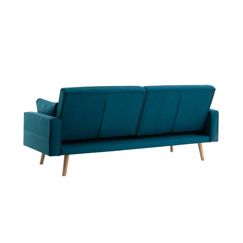 KENDY - Canapé droit convertible style sandinave 3 places en tissu - Bleu pétrole