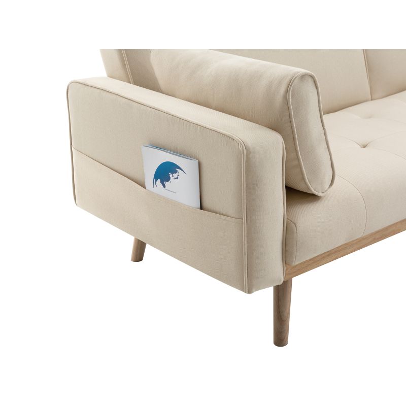 KENDY - Canapé droit convertible style sandinave 3 places en tissu - Beige