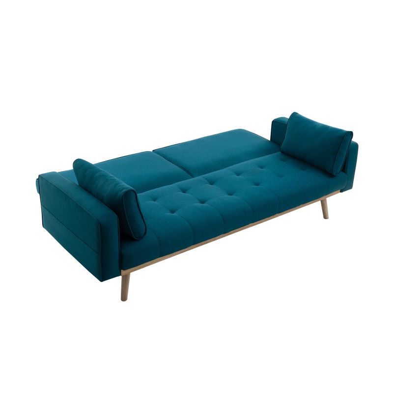 KENDY - Canapé droit convertible style sandinave 3 places en tissu - Bleu pétrole