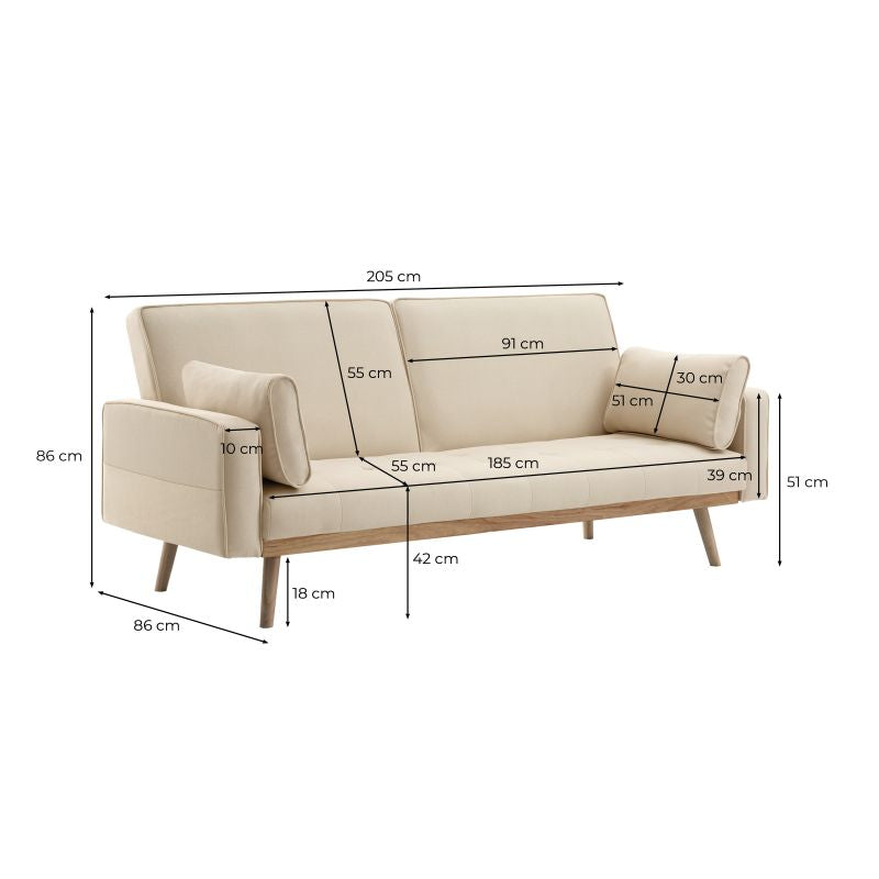 KENDY - Canapé droit convertible style sandinave 3 places en tissu - Beige