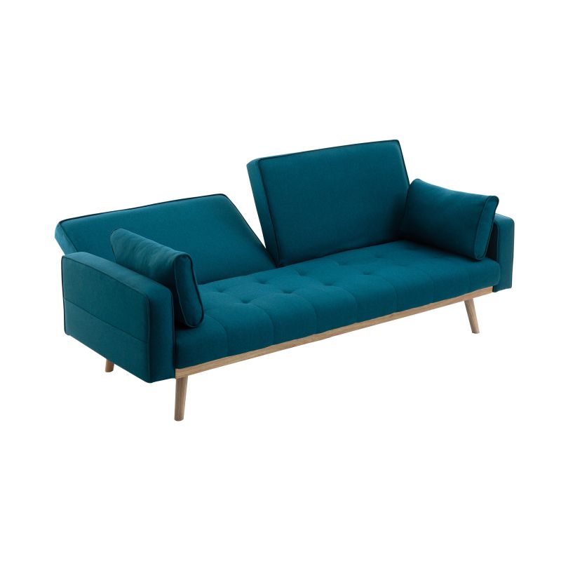 KENDY - Canapé droit convertible style sandinave 3 places en tissu - Bleu pétrole