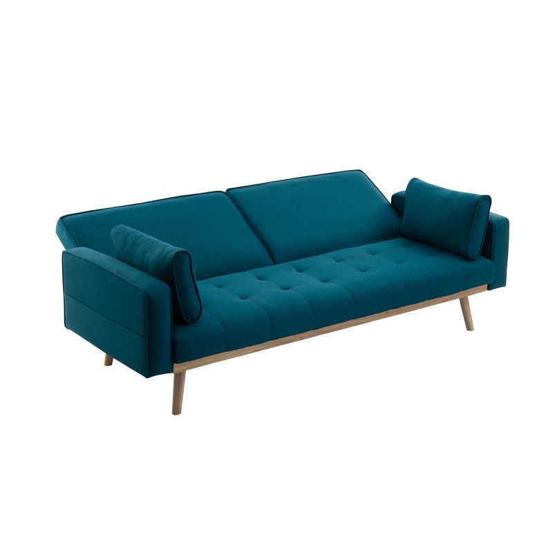 KENDY - Canapé droit convertible style sandinave 3 places en tissu - Bleu pétrole