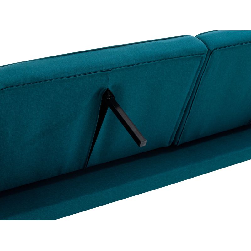 KENDY - Canapé droit convertible style sandinave 3 places en tissu - Bleu pétrole