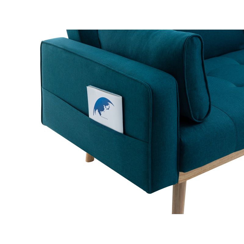 KENDY - Canapé droit convertible style sandinave 3 places en tissu - Bleu pétrole