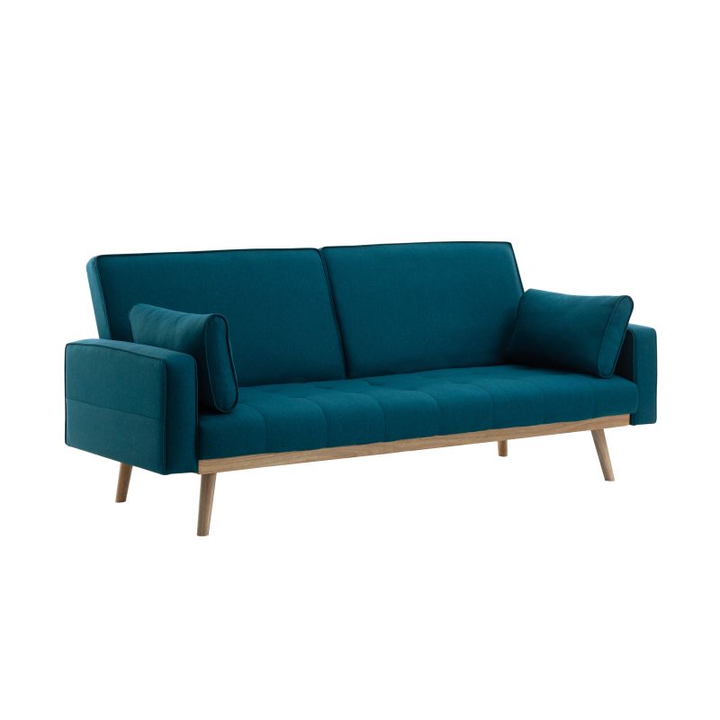 KENDY - Canapé droit convertible style sandinave 3 places en tissu - Bleu pétrole