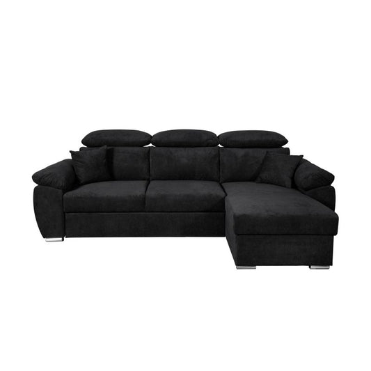 RIVO - Canapé d'angle reversible convertible avec coffre et têtières réglables en tissu - Noir