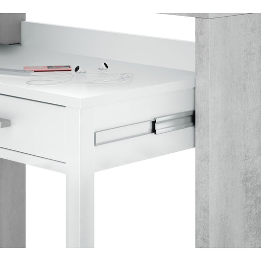 KONSOR - Bureau console extensible 2 tiroirs L100 cm - Blanc/béton