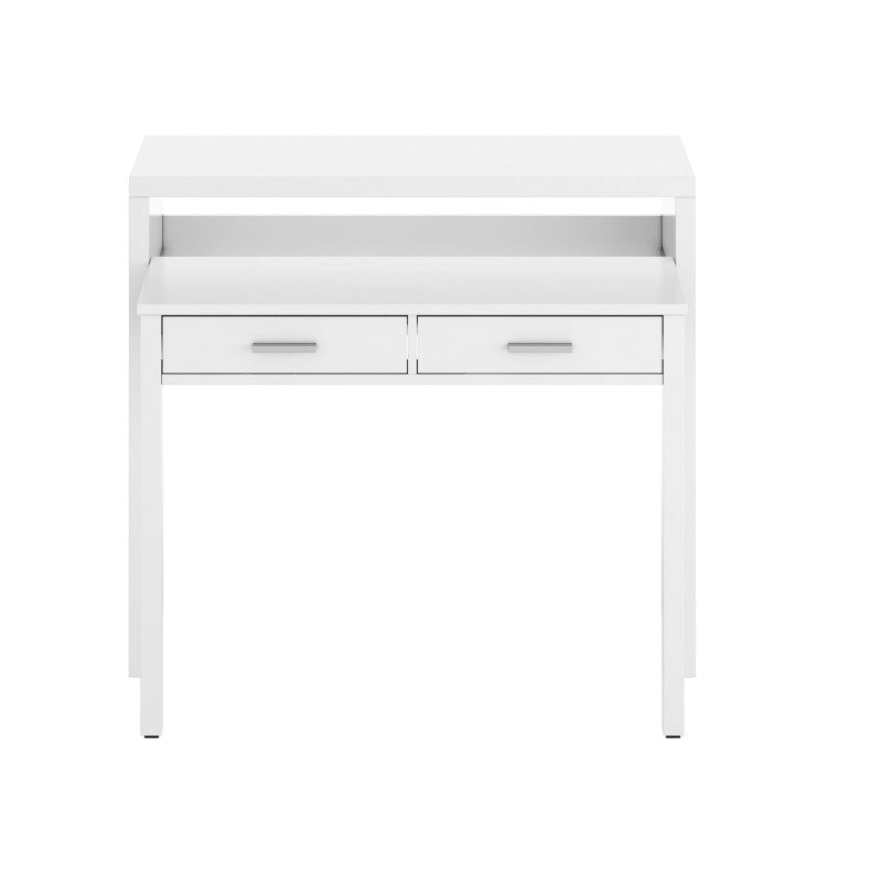 KONSOR - Bureau console extensible 2 tiroirs L100 cm - Blanc