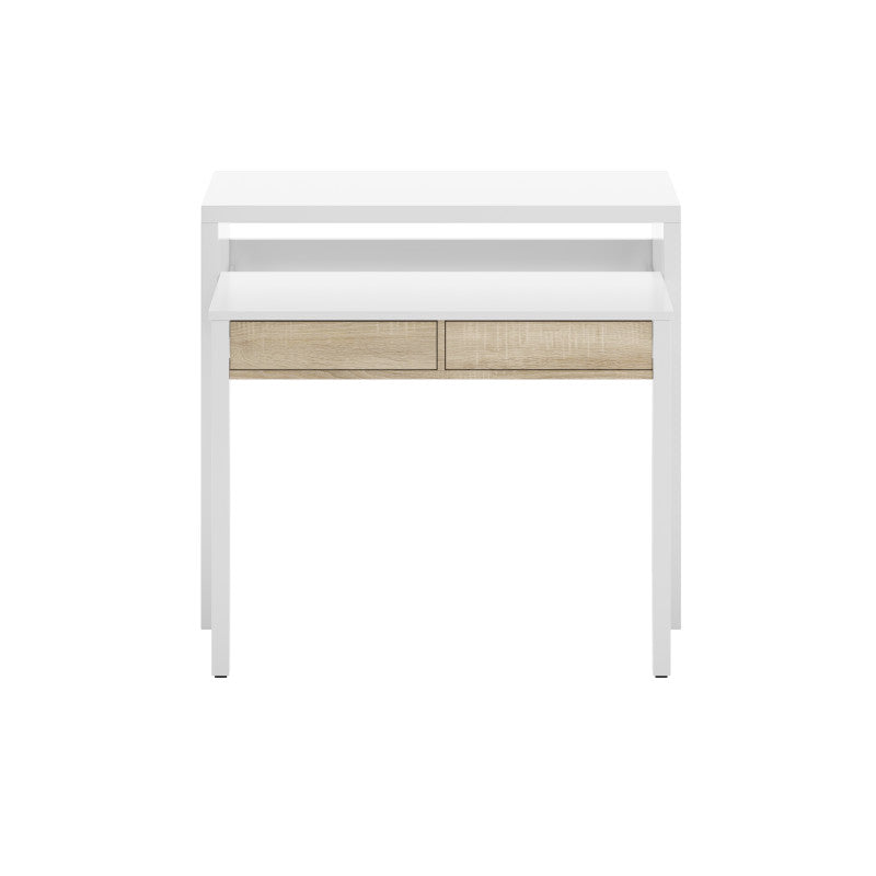 KONSOR - Bureau console extensible 2 tiroirs L100 cm - Blanc/chêne