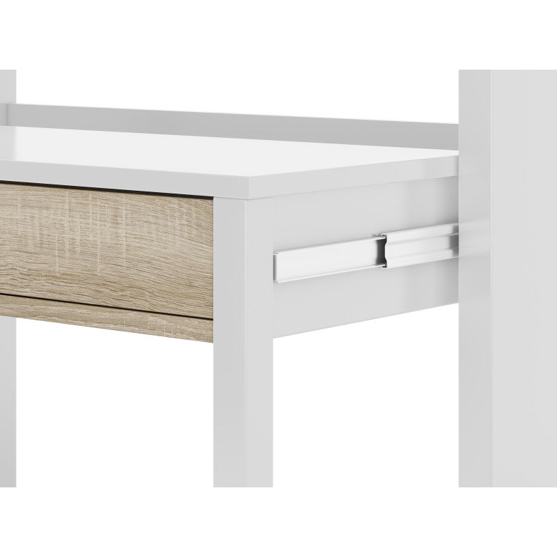 KONSOR - Bureau console extensible 2 tiroirs L100 cm - Blanc/chêne