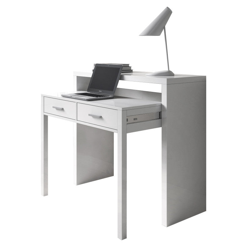 KONSOR - Bureau console extensible 2 tiroirs L100 cm - Blanc