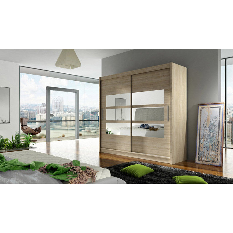 KOOP - Armoire 2 portes avec miroir L180 x H215 - Bois