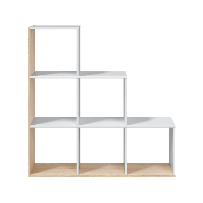 KUBITO - Bibliothèque escalier 6 cases L108 x H110 cm - Blanc/chêne