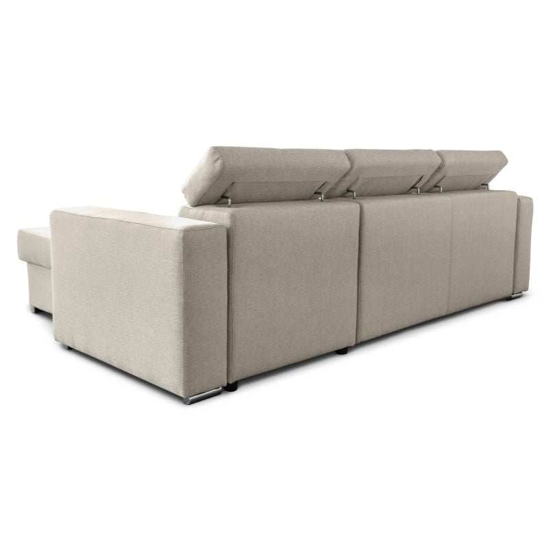 FIONA - Canapé d'angle réversible convertible avec coffre de rangement en tissu - Beige