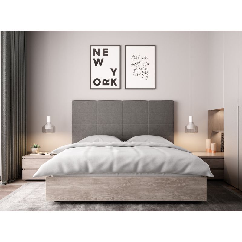 RELO - Tête de lit aspect quadrillé en tissu - Gris - 140 cm