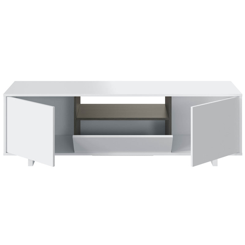 LUISA - Meuble TV 3 portes et 1 niche L150 cm - Blanc brillant