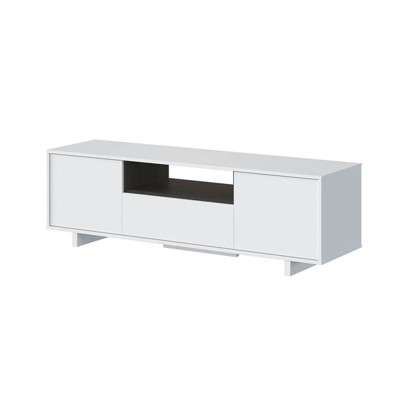 LUISA - Meuble TV 3 portes et 1 niche L150 cm - Blanc brillant