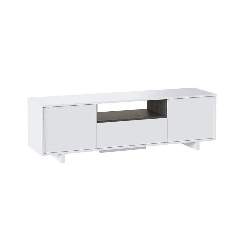 LUISA - Meuble TV 3 portes et 1 niche L150 cm - Blanc brillant