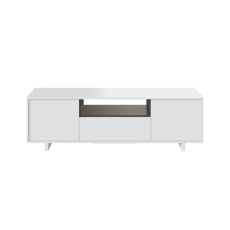 LUISA - Meuble TV 3 portes et 1 niche L150 cm - Blanc brillant