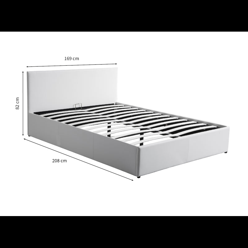 HOPI - Cadre de lit avec coffre de rangement et tête de lit en simili - Blanc