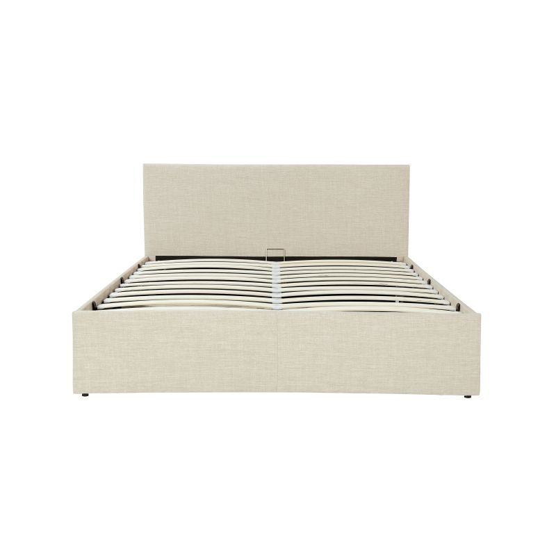 HOPI - Cadre de lit avec coffre de rangement et tête de lit en tissu - Beige - 140x190 cm