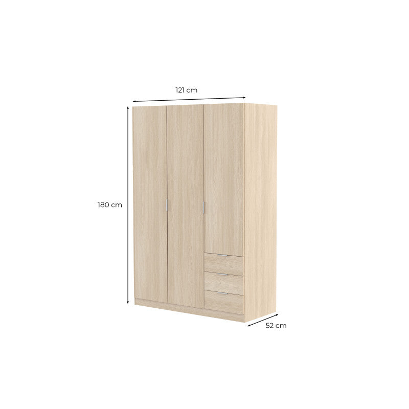 MALCOM - Armoire 3 portes + 3 tiroirs L121 x H180 cm - Blanc