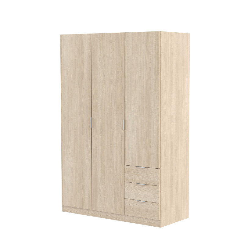 MALCOM - Armoire 3 portes + 3 tiroirs L121 x H180 cm - Chêne